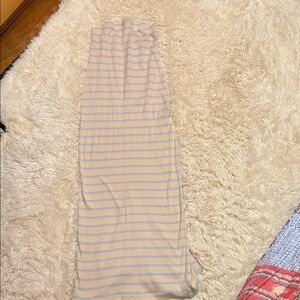 SO Beige and Blue Striped Maxi strapless dress